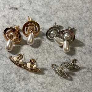 Elegant Gold and Silver Pearl Earrings Set